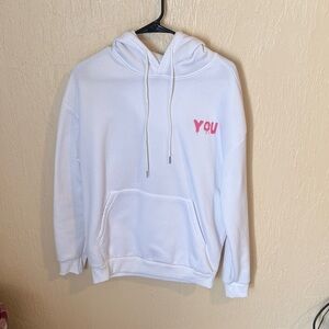 White Hoodie with Pink 'You' Graphic